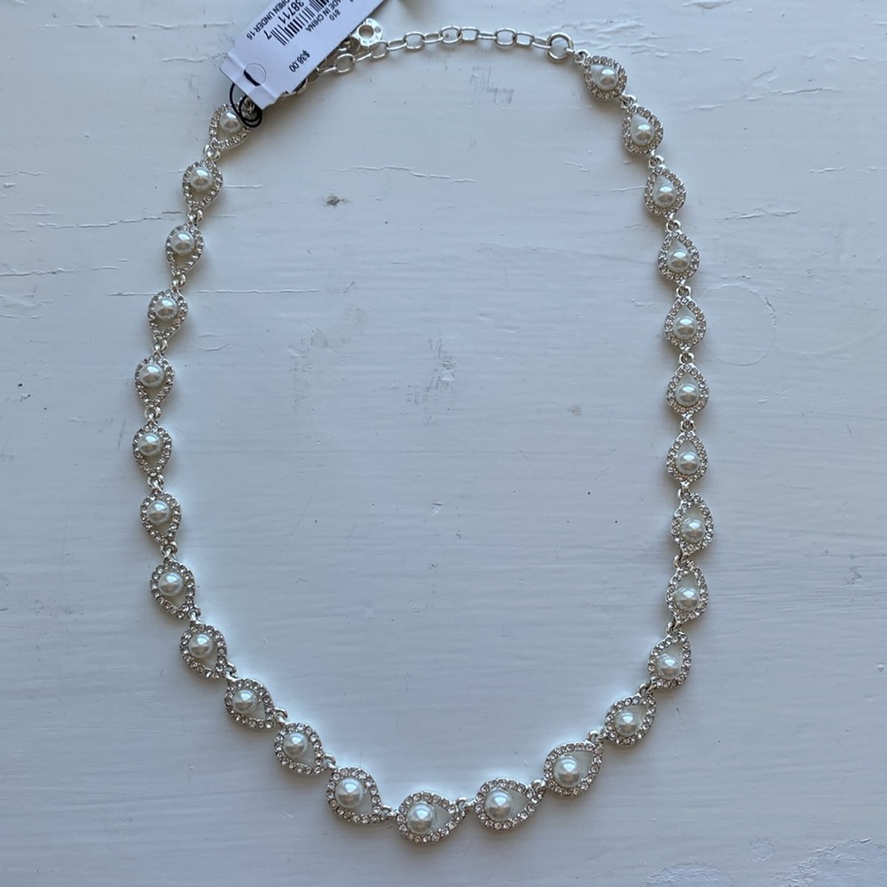 Anne Klein Pearl and crystal silver formal wedding necklace
